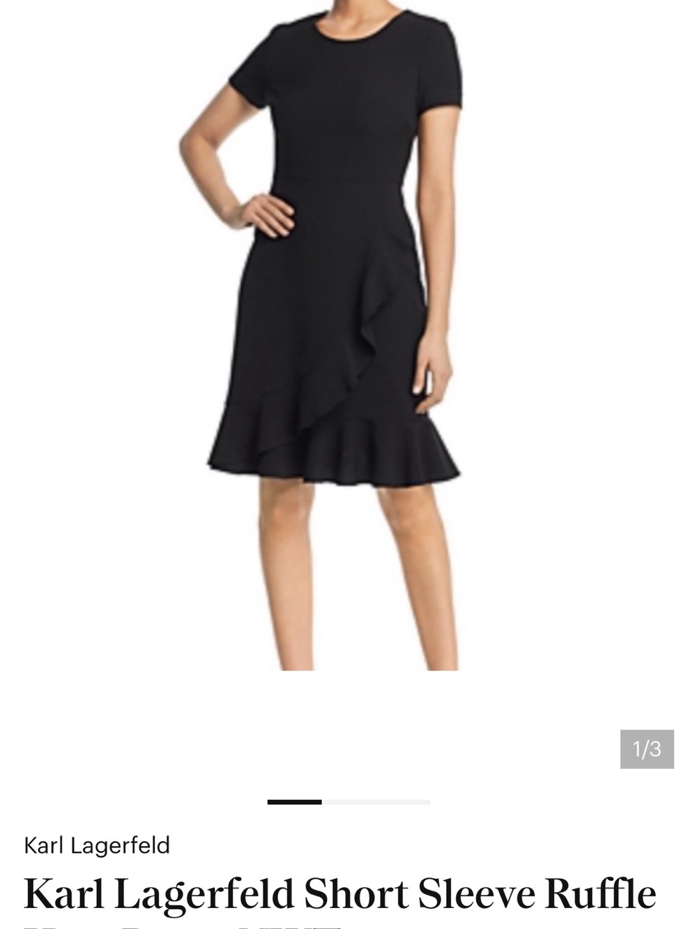 Karl Lagerfeld Black Short Sleeve Ruffle Hem Dress